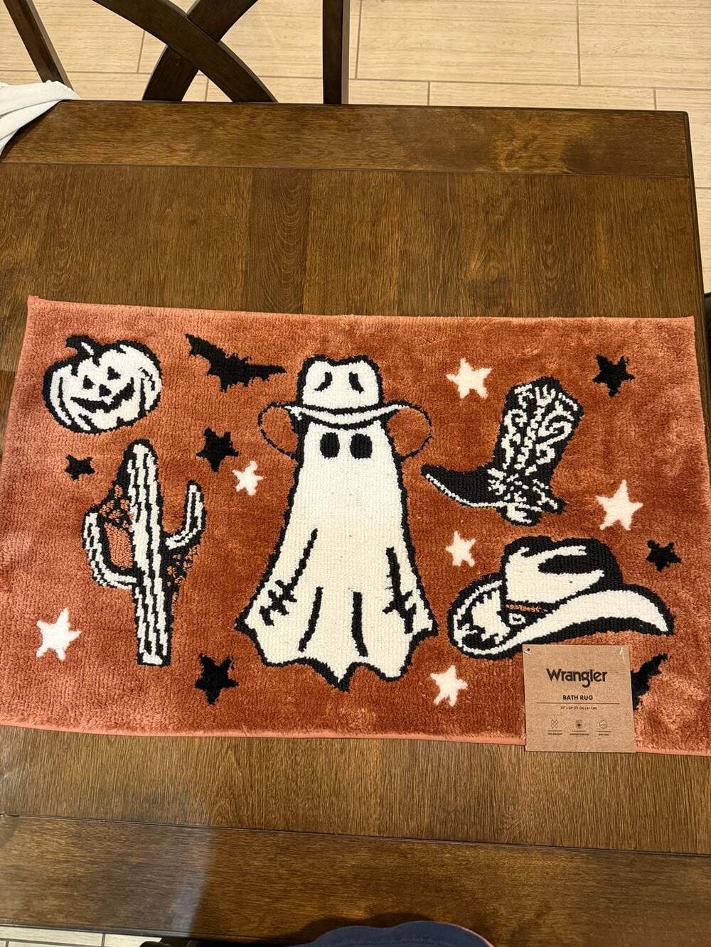 Wrangler Ghost Bath Rug 20" x 32" Cowboy Halloween Orange Black